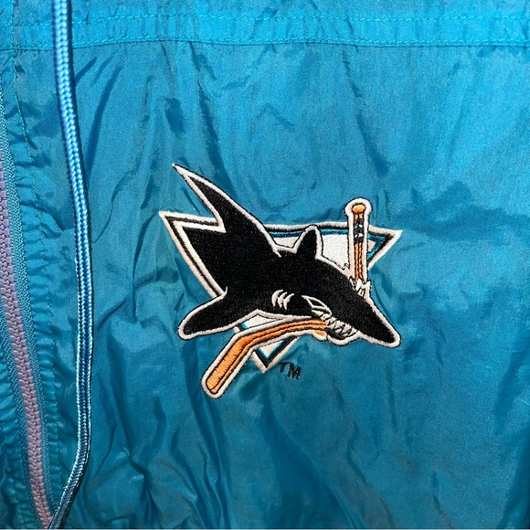VINTAGE SAN JOSE SHARKS WINDBREAKER MENS MEDIUM BLUE STARTER NHL JACKET FULL ZIP - Picture 8 of 8